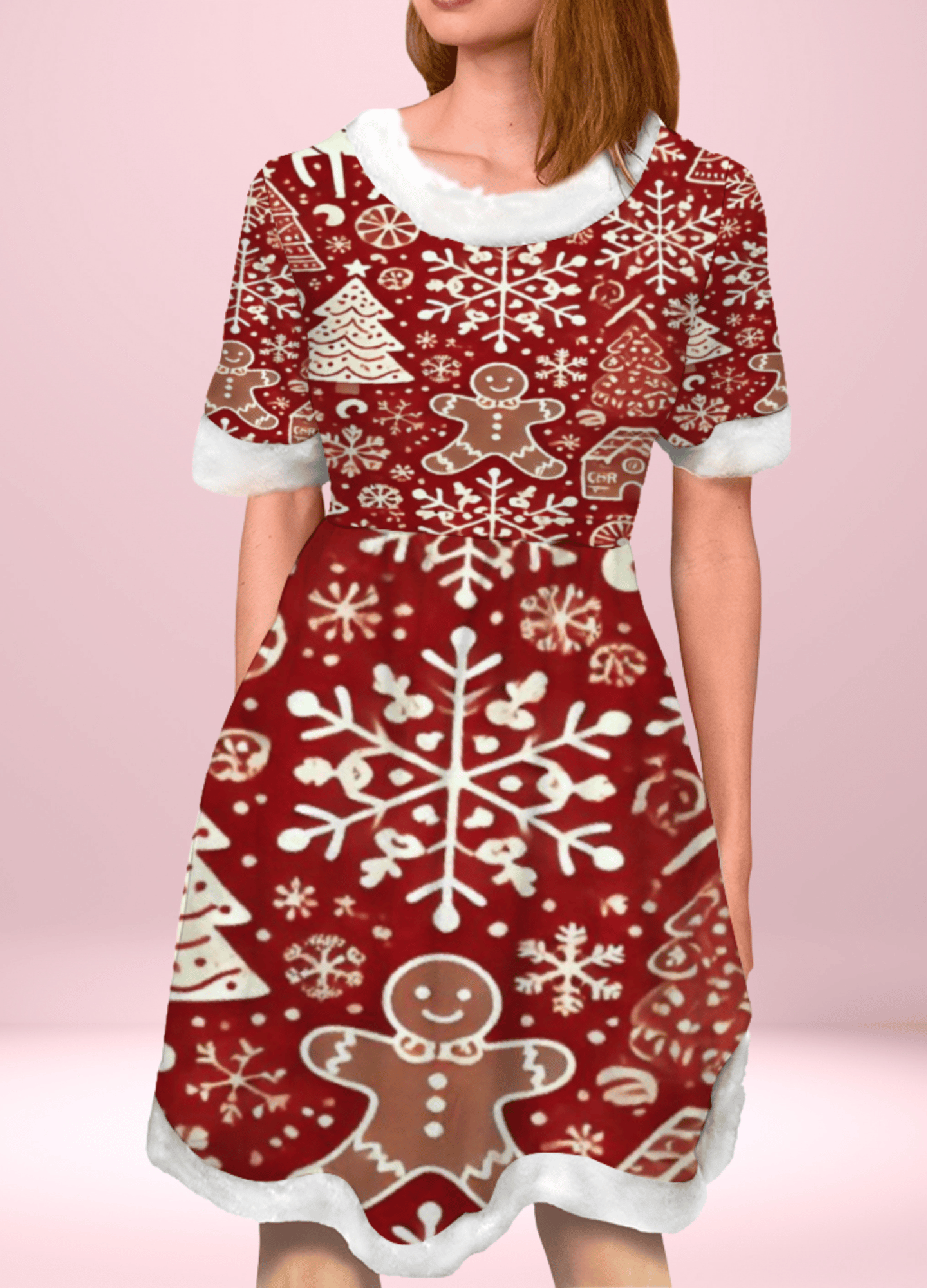 open lace back dress Snowflake Serenade Short Sleeve Dress exclusive at Totally Bri LLC L