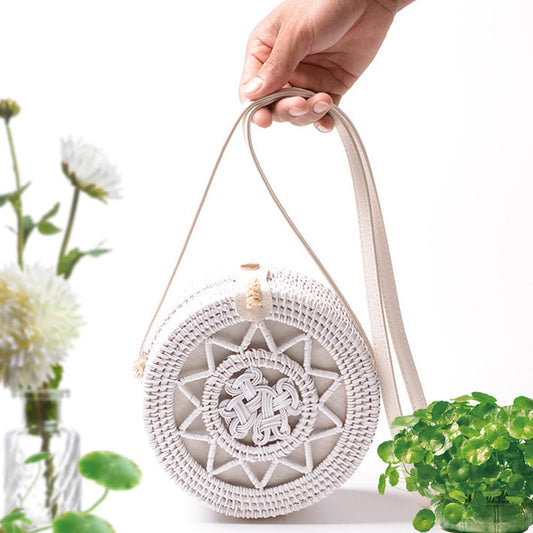 Artisan White Rattan Handbag - Chinese Knot Edition - purse - Totally Bri LLC