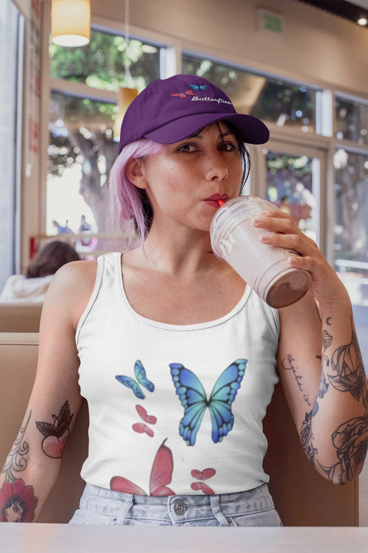 Butterflies Print | Racerback Tank Top - Tank Top - Totally Bri LLC white