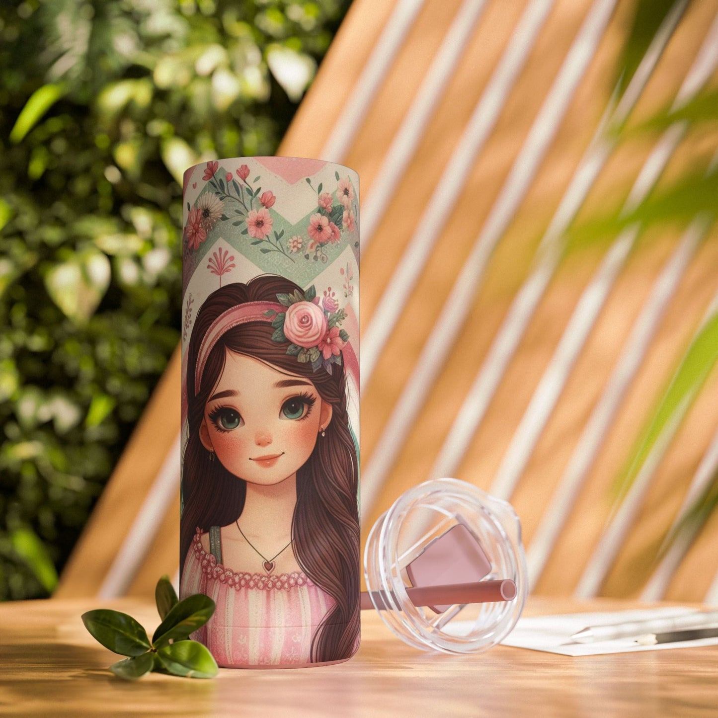 Cartoon Girl Pink Matte Skinny 20oz Tumbler Cup - Mug - Totally Bri LLC