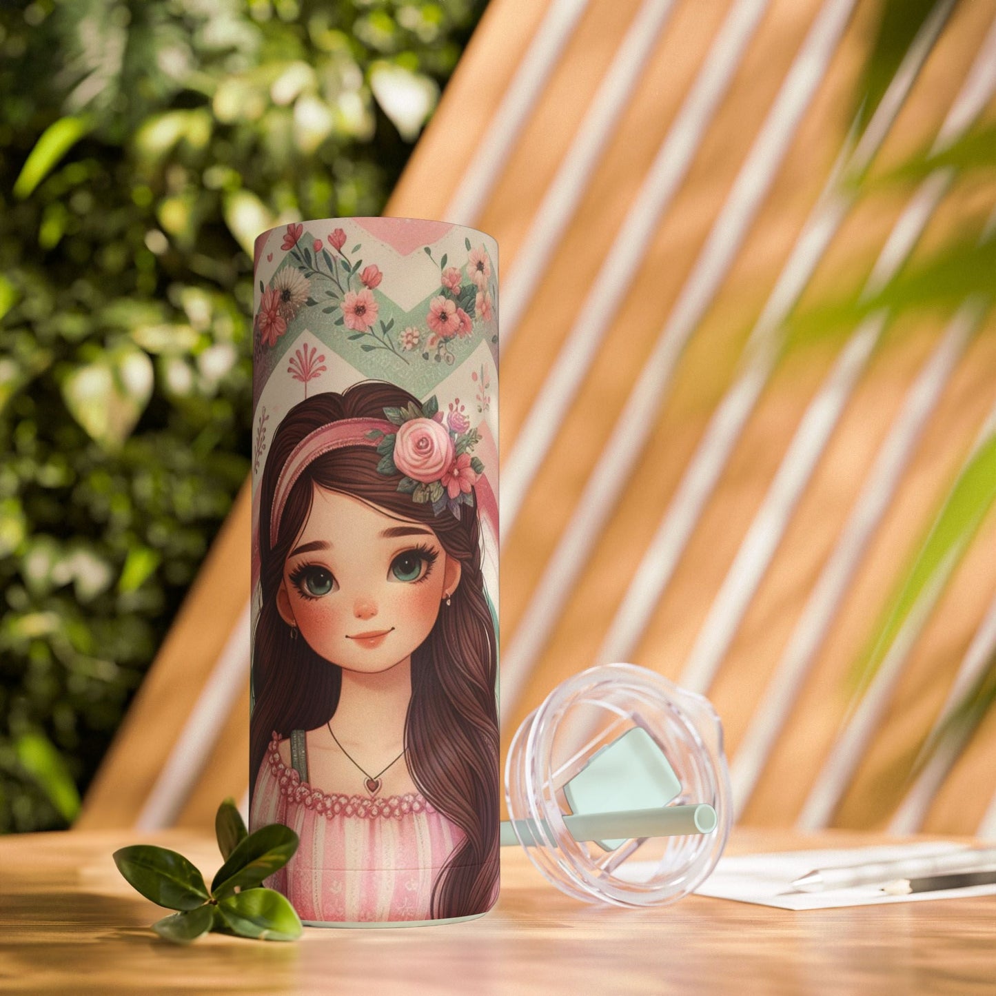 Cartoon Girl Pink Matte Skinny 20oz Tumbler Cup - Mug - Totally Bri LLC