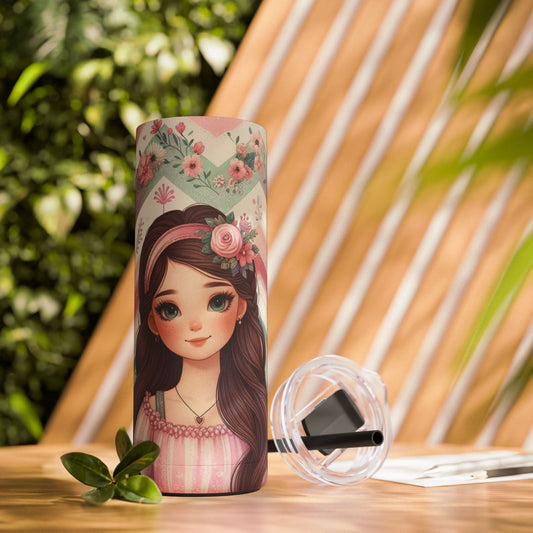Cartoon Girl Pink Matte Skinny 20oz Tumbler Cup - Mug - Totally Bri LLC