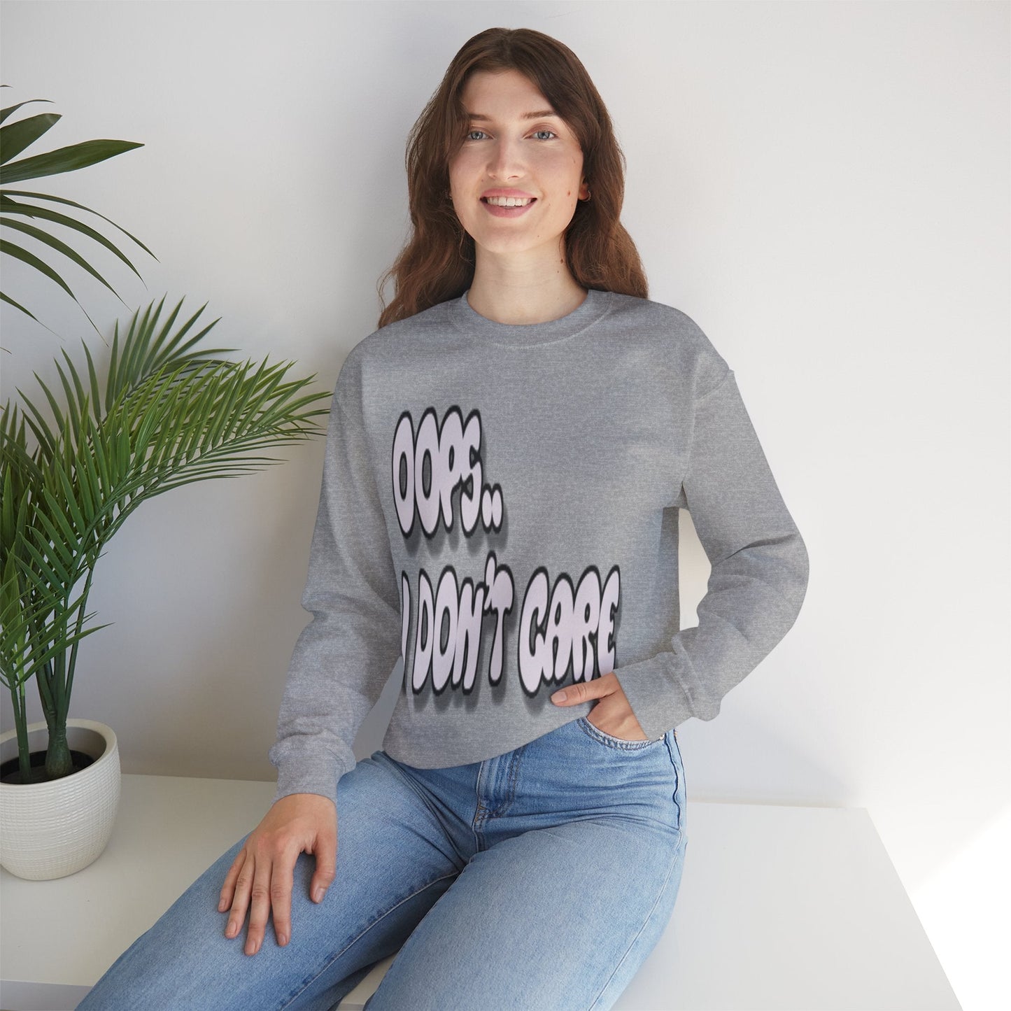 Oops… I Don’t Care Funny Quote Sweatshirt | Gray Print - Sweatshirt - Totally Bri LLC