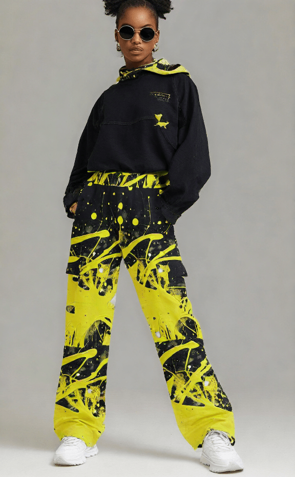 Splatter Chic Yellow and Black Women's Cargo Pants - pants - Totally Bri LLC