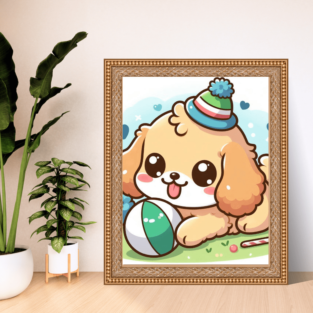 Poster Print: Ball Chaser Adorable Puppy Art - Poster - Totally Bri LLC