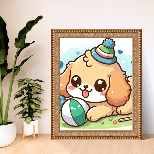 Poster Print: Ball Chaser Adorable Puppy Art - Poster - Totally Bri LLC