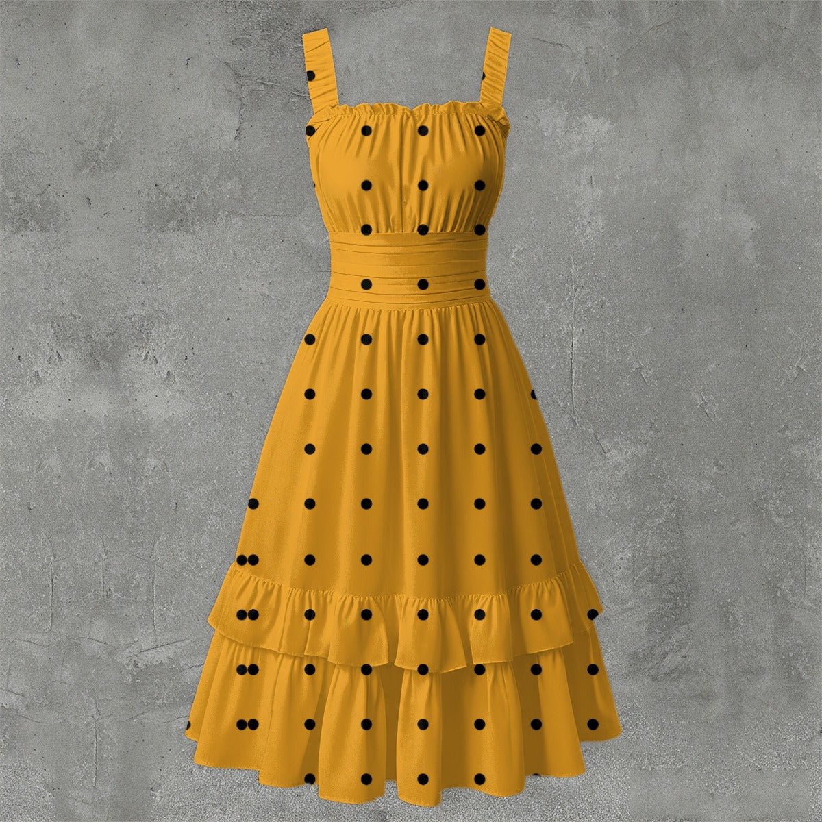 Black Polka Pleasure Orange Women‘s Ruffle Hem Dress - Dress - Totally Bri LLC