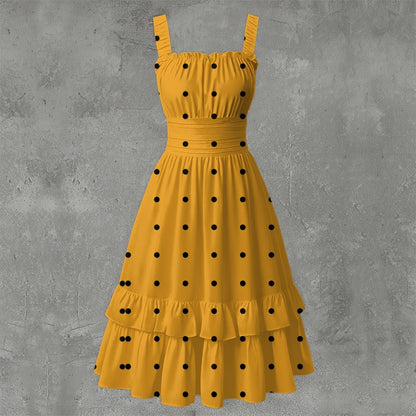 Black Polka Pleasure Orange Women‘s Ruffle Hem Dress - Dress - Totally Bri LLC