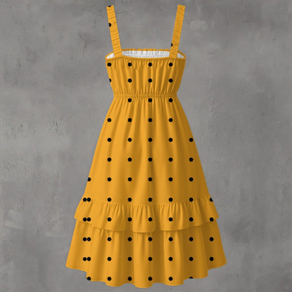 Black Polka Pleasure Orange Women‘s Ruffle Hem Dress - Dress - Totally Bri LLC
