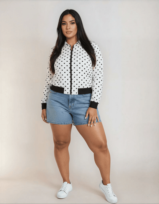 Black Polka Pleasure | Women's Bomber Jacket - All Over Prints - Totally Bri LLC