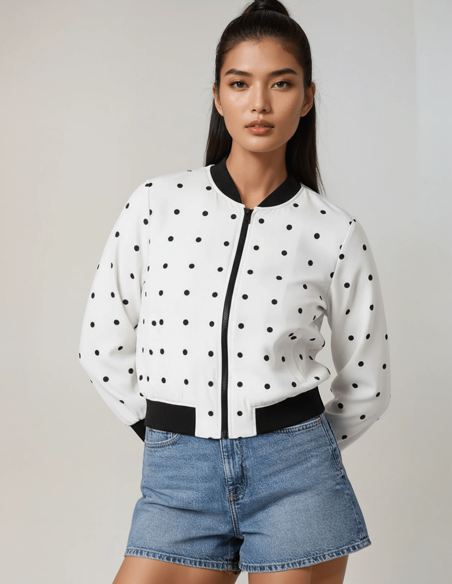 Black Polka Pleasure | Women's Bomber Jacket - All Over Prints - Totally Bri LLC