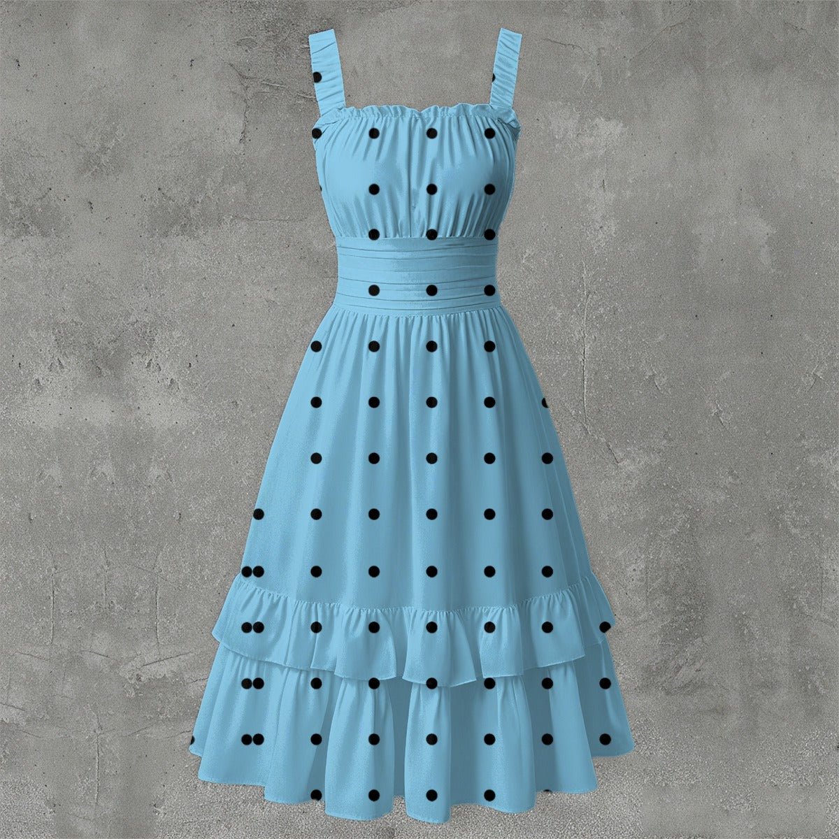 Black Polka Pleasures Baby Blue Women‘s Ruffle Hem Dress - Totally Bri LLC