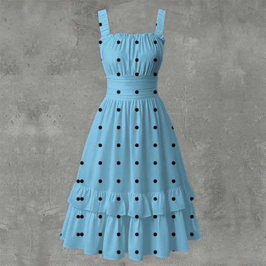 Black Polka Pleasures Baby Blue Women‘s Ruffle Hem Dress - Totally Bri LLC