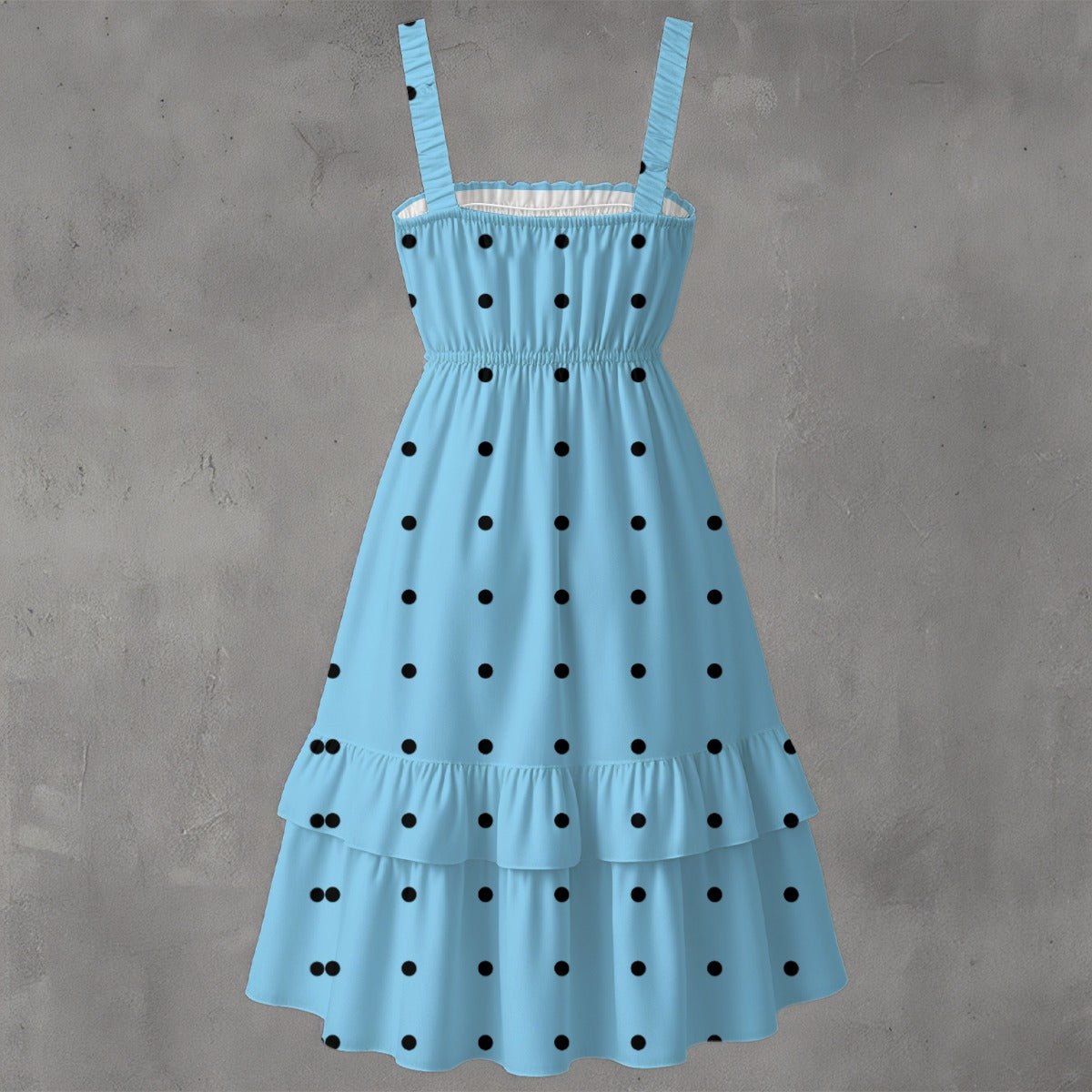 Black Polka Pleasures Baby Blue Women‘s Ruffle Hem Dress - Totally Bri LLC