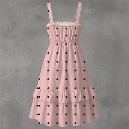 Black Polka Pleasures Baby Pink Women‘s Ruffle Hem Dress - Dress - Totally Bri LLC