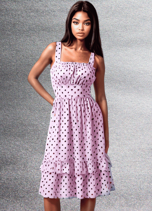 Black Polka Pleasures Baby Pink Women‘s Ruffle Hem Dress - Dress - Totally Bri LLC