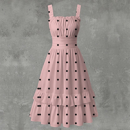 pink dress with black polka dots Black Polka Pleasures Baby Pink Women‘s Ruffle Hem Dress 2XL / White