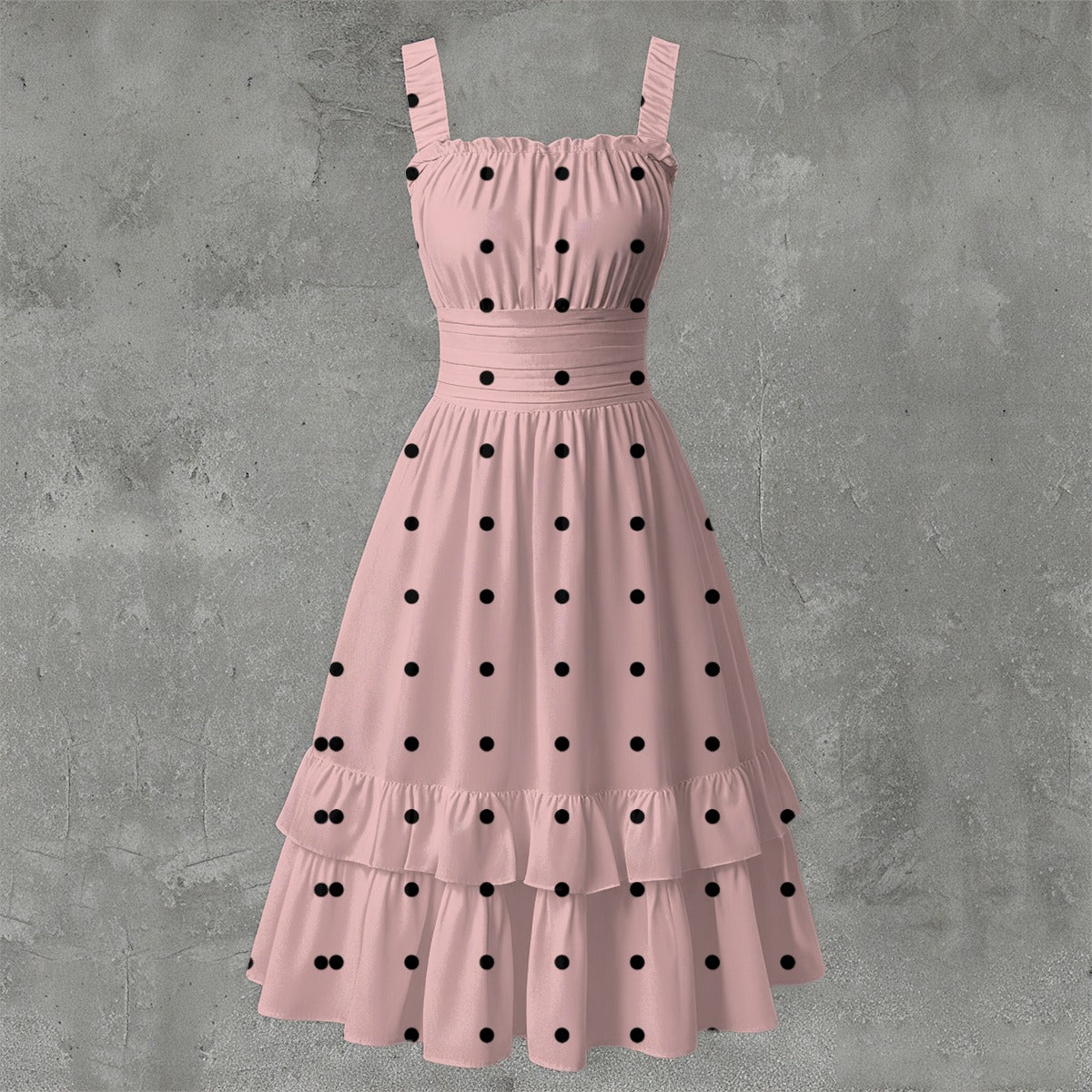 Black Polka Pleasures Baby Pink Women‘s Ruffle Hem Dress - Dress - Totally Bri LLC