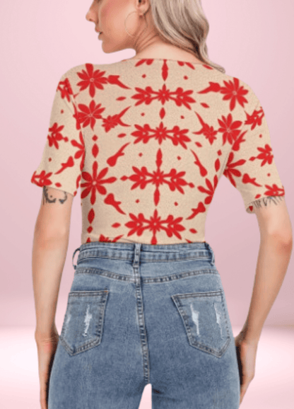 Chic in Stripes: The Red Bodysuit Look | Women's Short Sleeve Bodysuit - bodysuit - Totally Bri LLC
