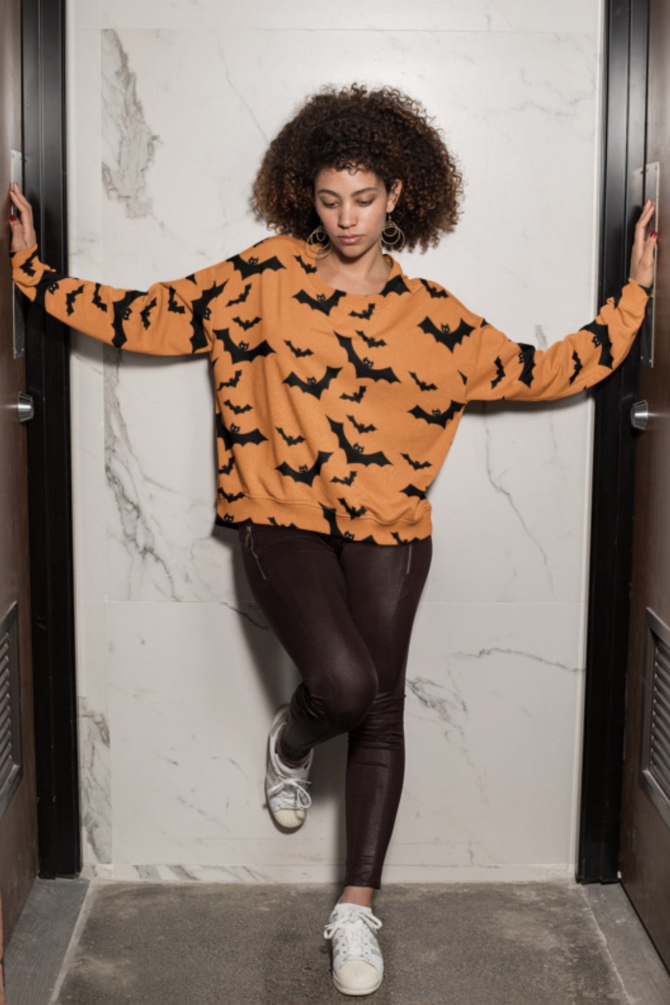 Creepy Bats | Orange | Halloween Sweatshirt - Sweatshirt - Totally Bri LLC