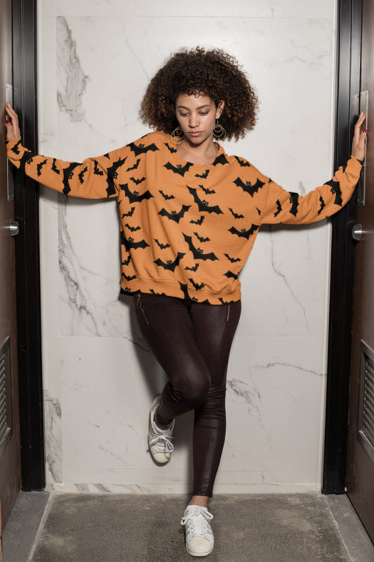 Creepy Bats | Orange | Halloween Sweatshirt - Sweatshirt - Totally Bri LLC