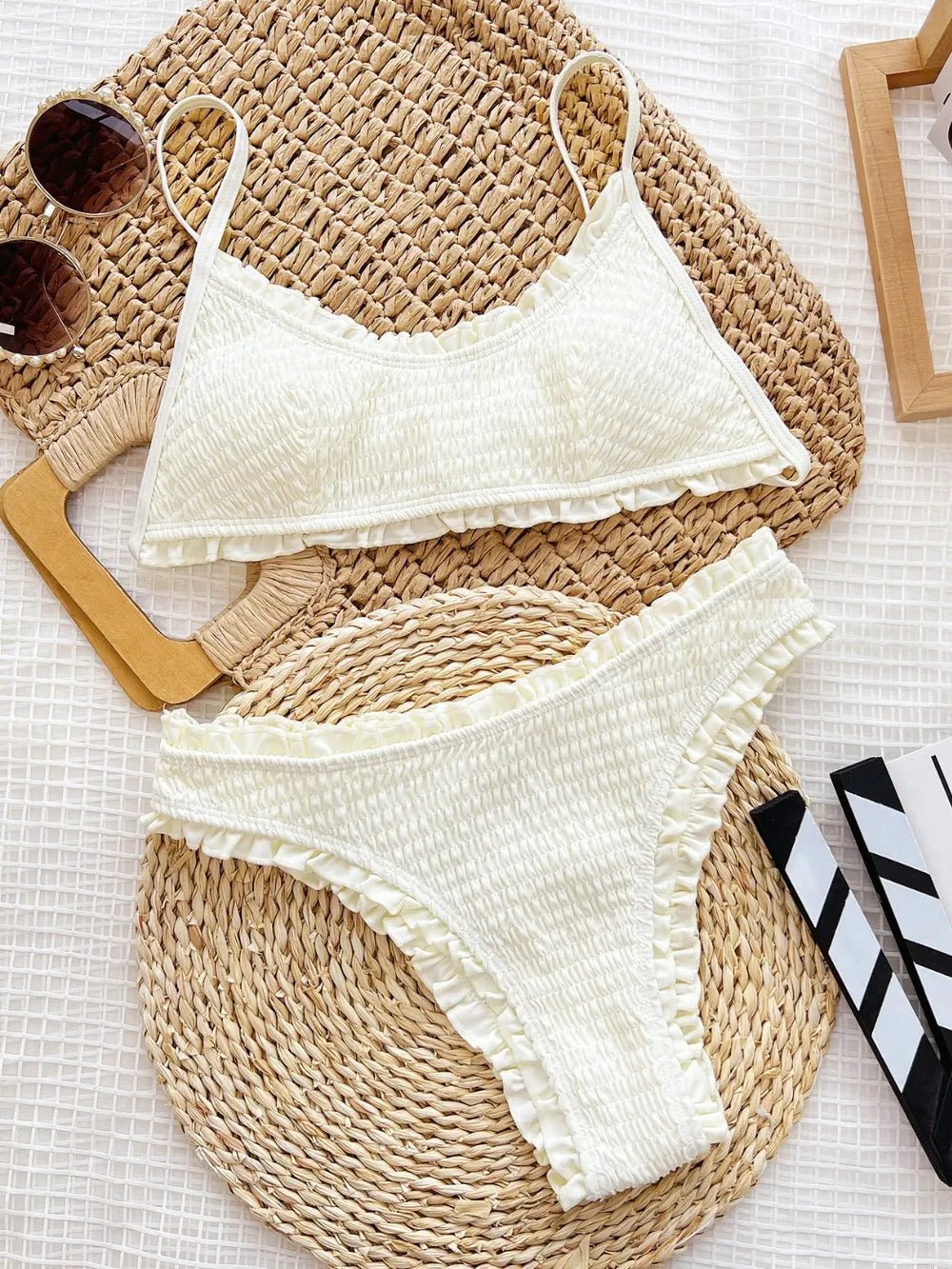 Frill Textured Spaghetti Strap Two - Piece Swim Set - Swimsuit - Totally Bri LLC