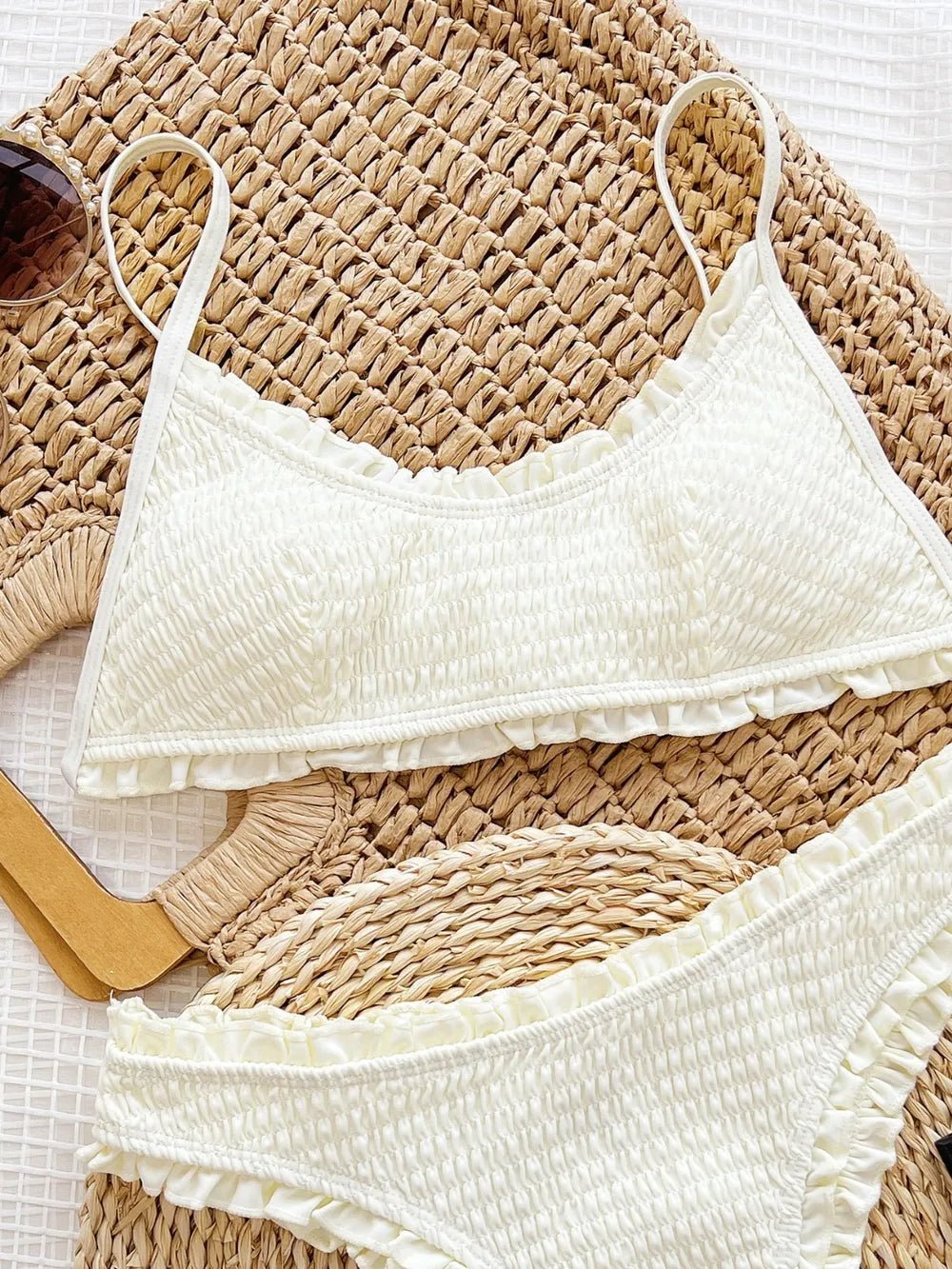 Frill Textured Spaghetti Strap Two - Piece Swim Set - Swimsuit - Totally Bri LLC