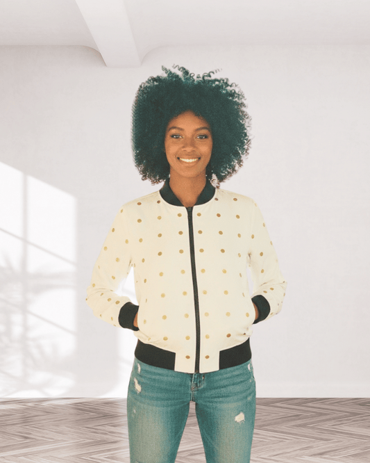 Gold Polka Pleasure | Women's Bomber Jacket - All Over Prints - Totally Bri LLC