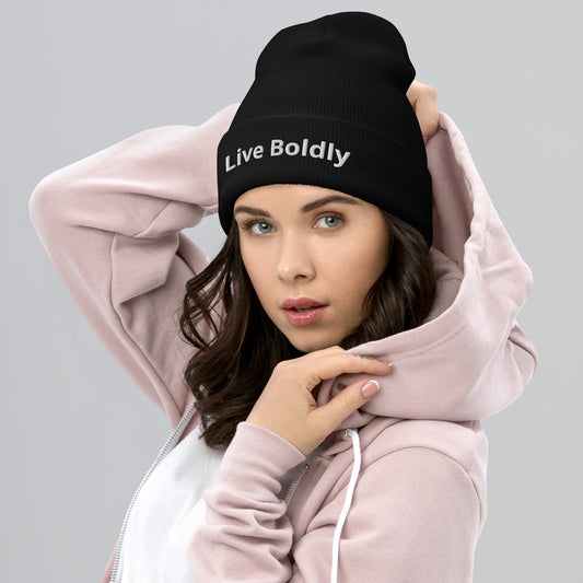Live Boldly Stylish Cuffed Beanie By Totally Bri - Totally Bri LLC