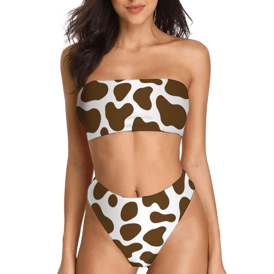 Moo - licious Mocha Cow Print Bandeau Bikini - bikini - Totally Bri LLC