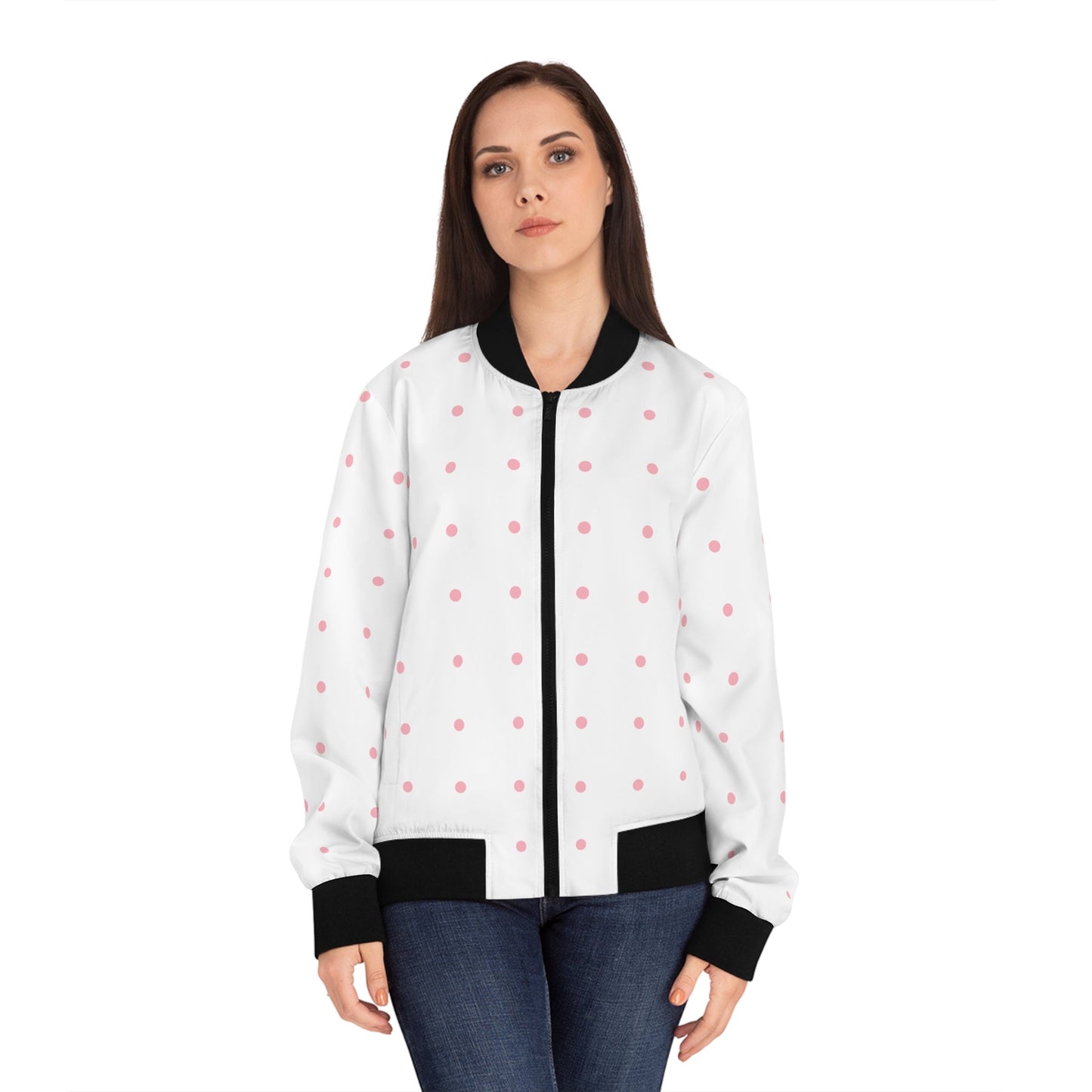 Pink Polka Pleasure | Women's Bomber Jacket - All Over Prints - Totally Bri LLC