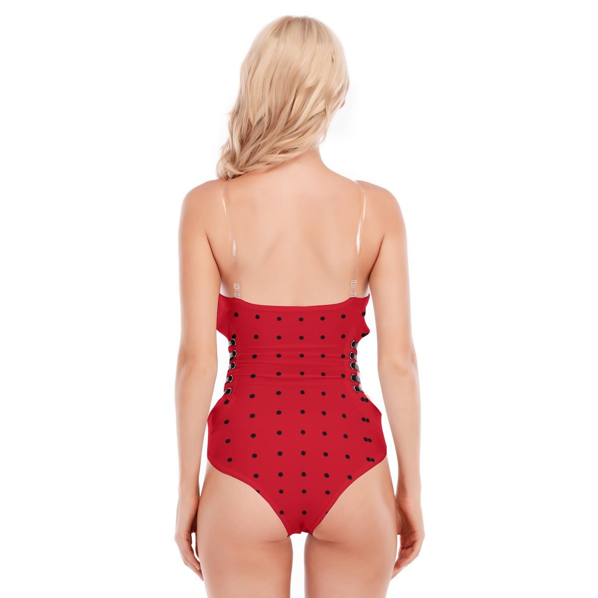 Red Dottie Diva Tube Top Bodysuit with Side Black Straps - Totally Bri LLC