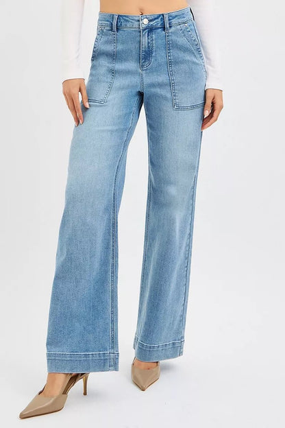 RISEN Full Size High Rise Straight Leg Jeans with Front Pockets Plus Size - jeans - Totally Bri LLC