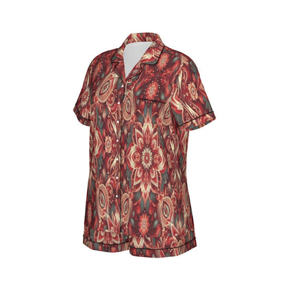 Silk Serenity Pajama Set in Red | Short Sleeve - pajama set - Totally Bri LLC