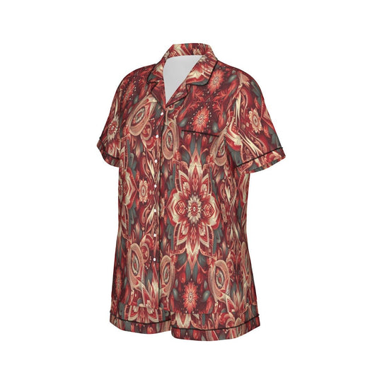 Silk Serenity Pajama Set in Red | Short Sleeve - pajama set - Totally Bri LLC