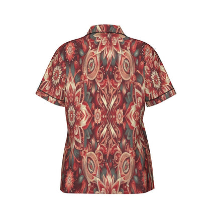 Silk Serenity Pajama Set in Red | Short Sleeve - pajama set - Totally Bri LLC