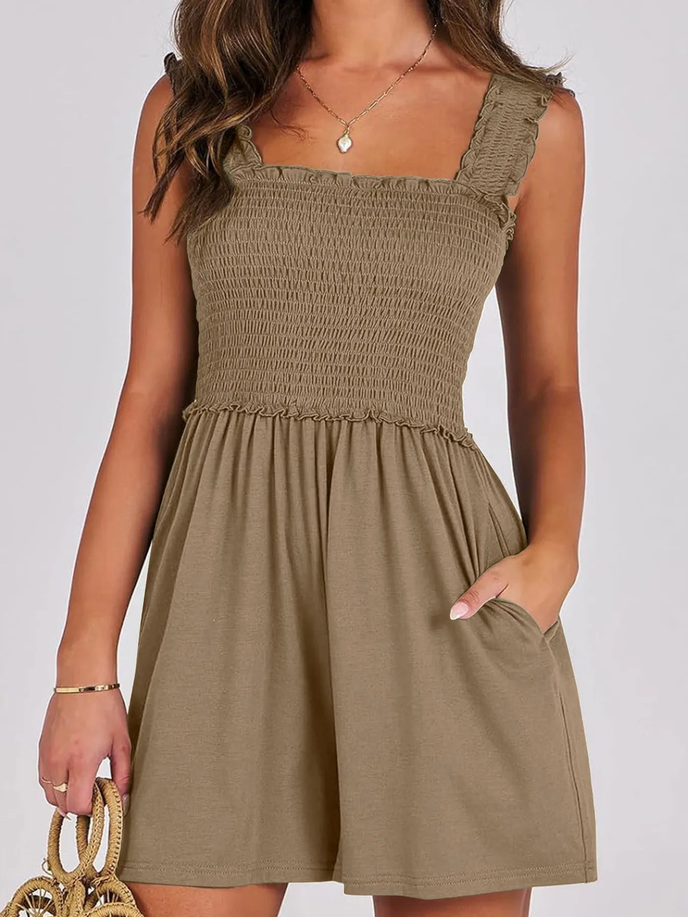 Smocked Square Neck Summer Romper - jumpsuit - Totally Bri LLC