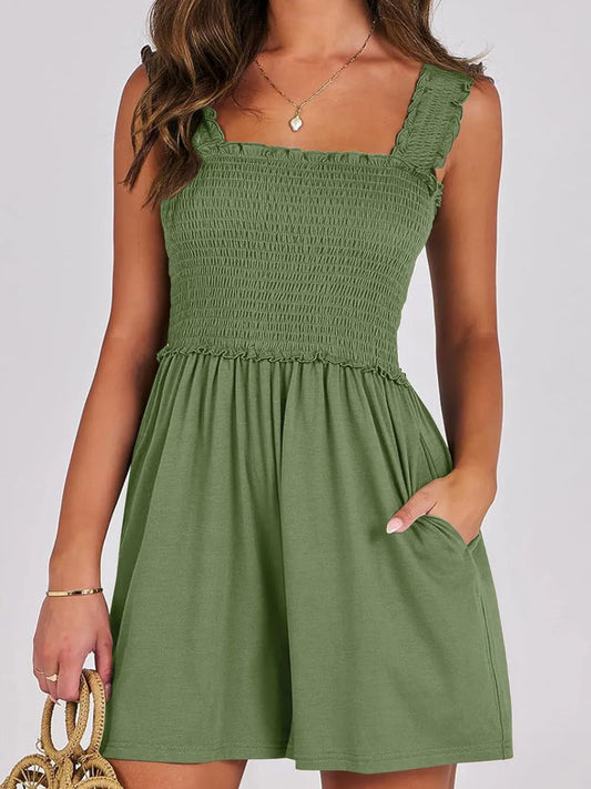 Smocked Square Neck Summer Romper - jumpsuit - Totally Bri LLC