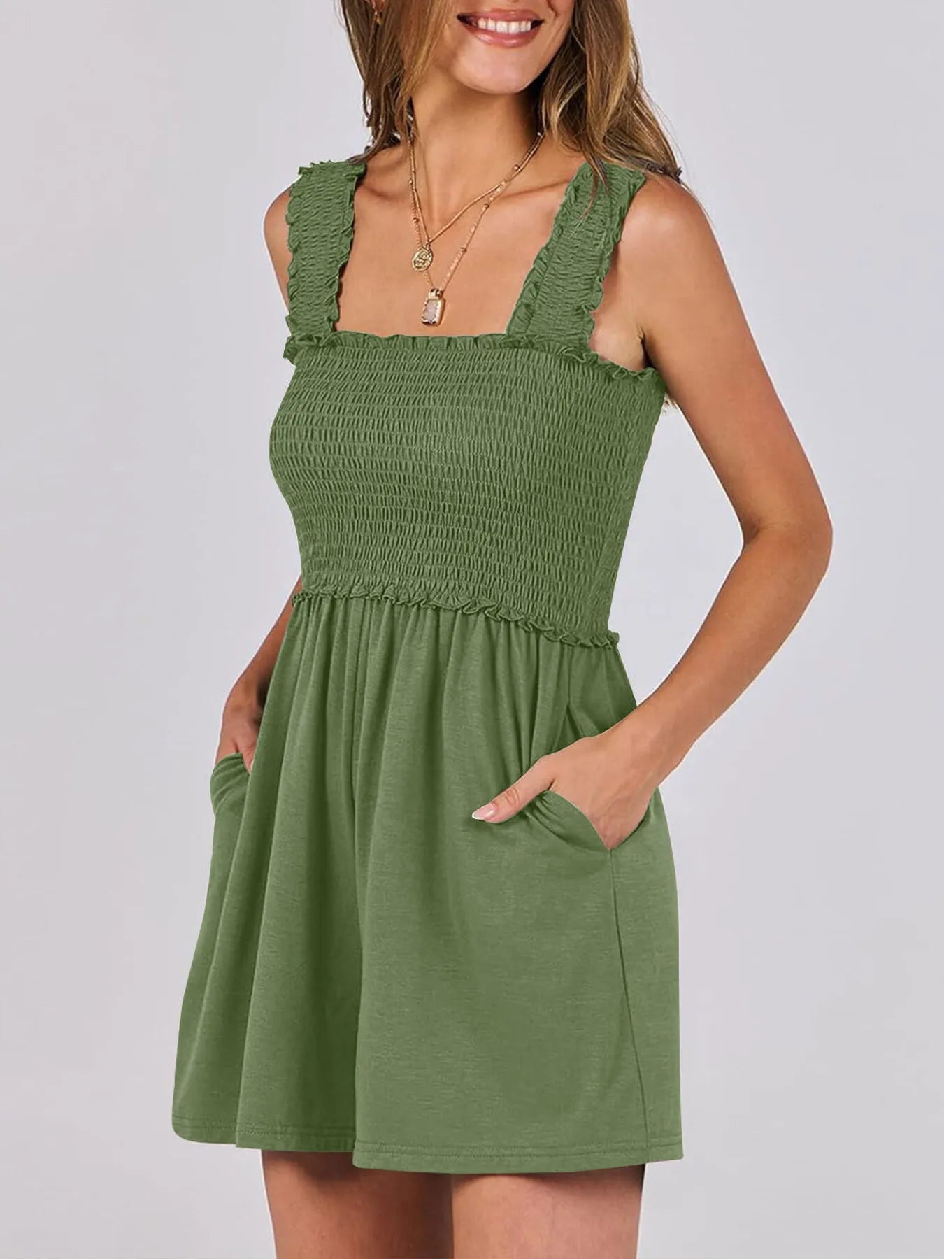Smocked Square Neck Summer Romper - jumpsuit - Totally Bri LLC