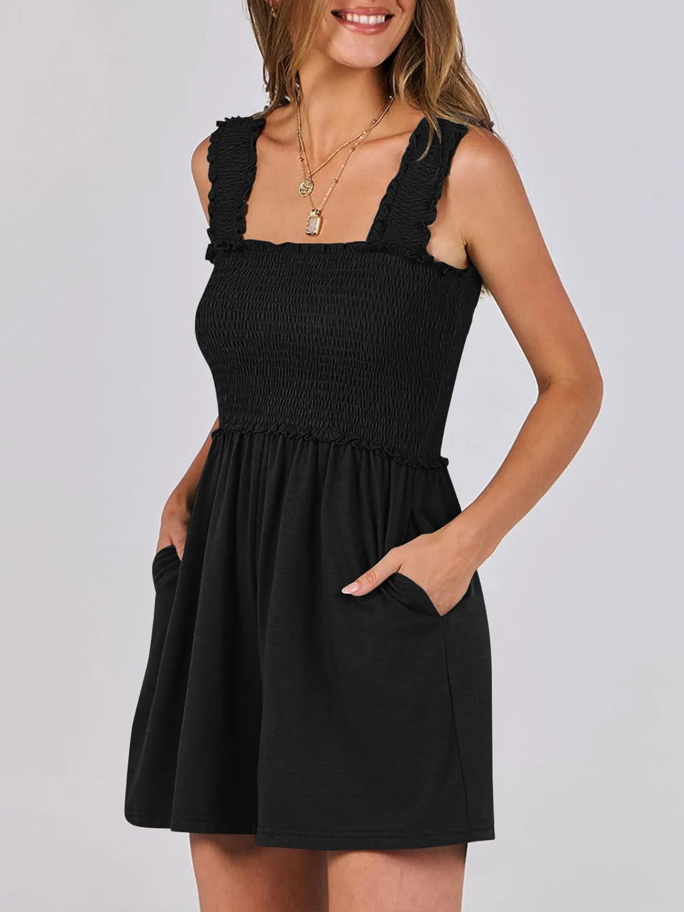 Smocked Square Neck Summer Romper - jumpsuit - Totally Bri LLC