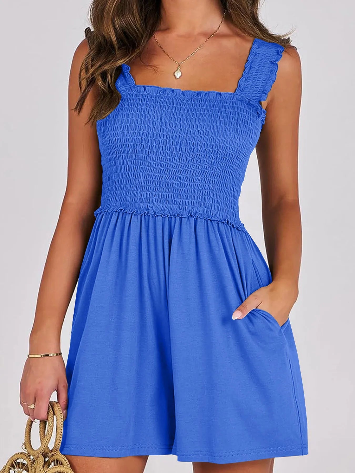 Smocked Square Neck Summer Romper - jumpsuit - Totally Bri LLC