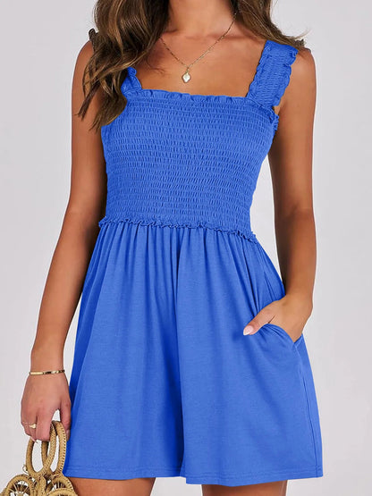 Smocked Square Neck Summer Romper - jumpsuit - Totally Bri LLC