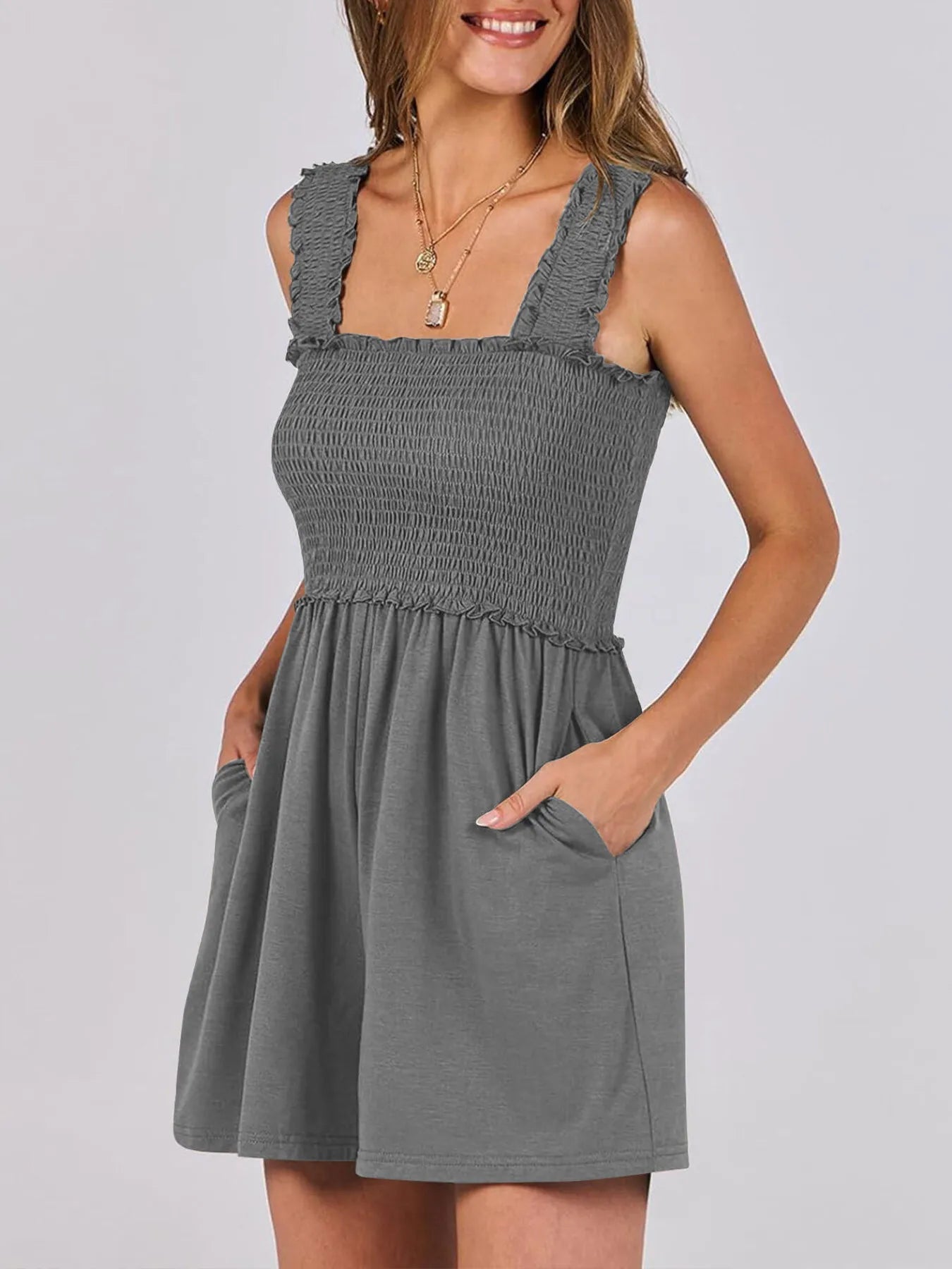 Smocked Square Neck Summer Romper - jumpsuit - Totally Bri LLC