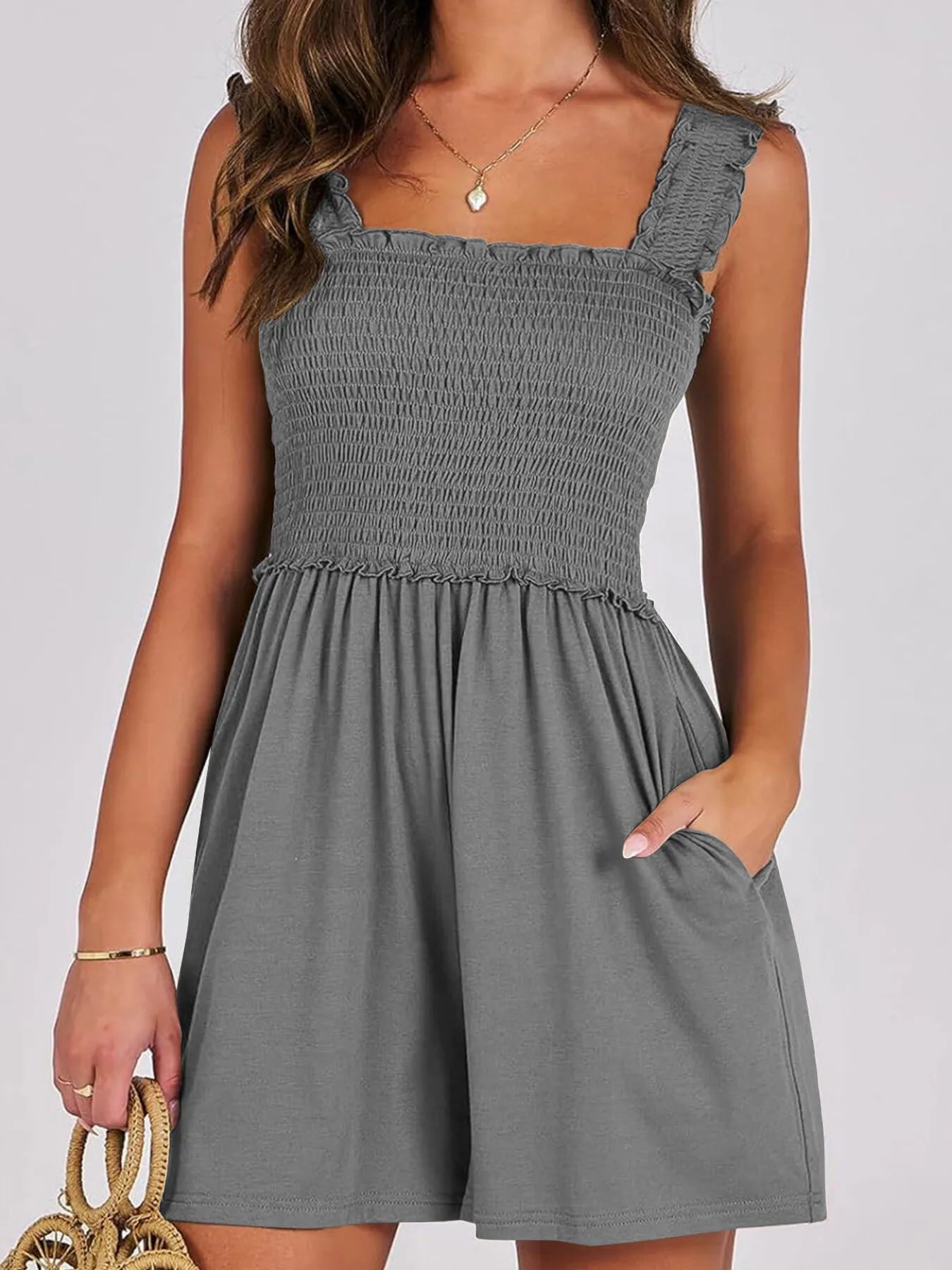 Smocked Square Neck Summer Romper - jumpsuit - Totally Bri LLC