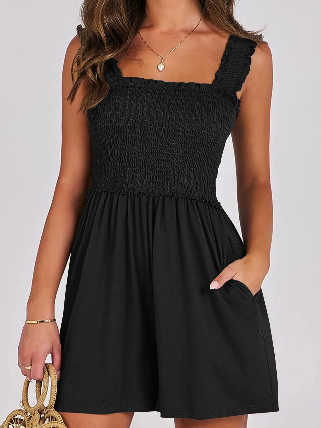 Smocked Square Neck Summer Romper - jumpsuit - Totally Bri LLC