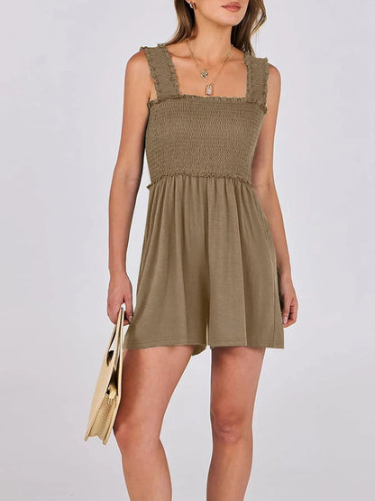 Smocked Square Neck Summer Romper - jumpsuit - Totally Bri LLC