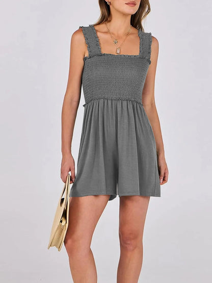 Smocked Square Neck Summer Romper - jumpsuit - Totally Bri LLC