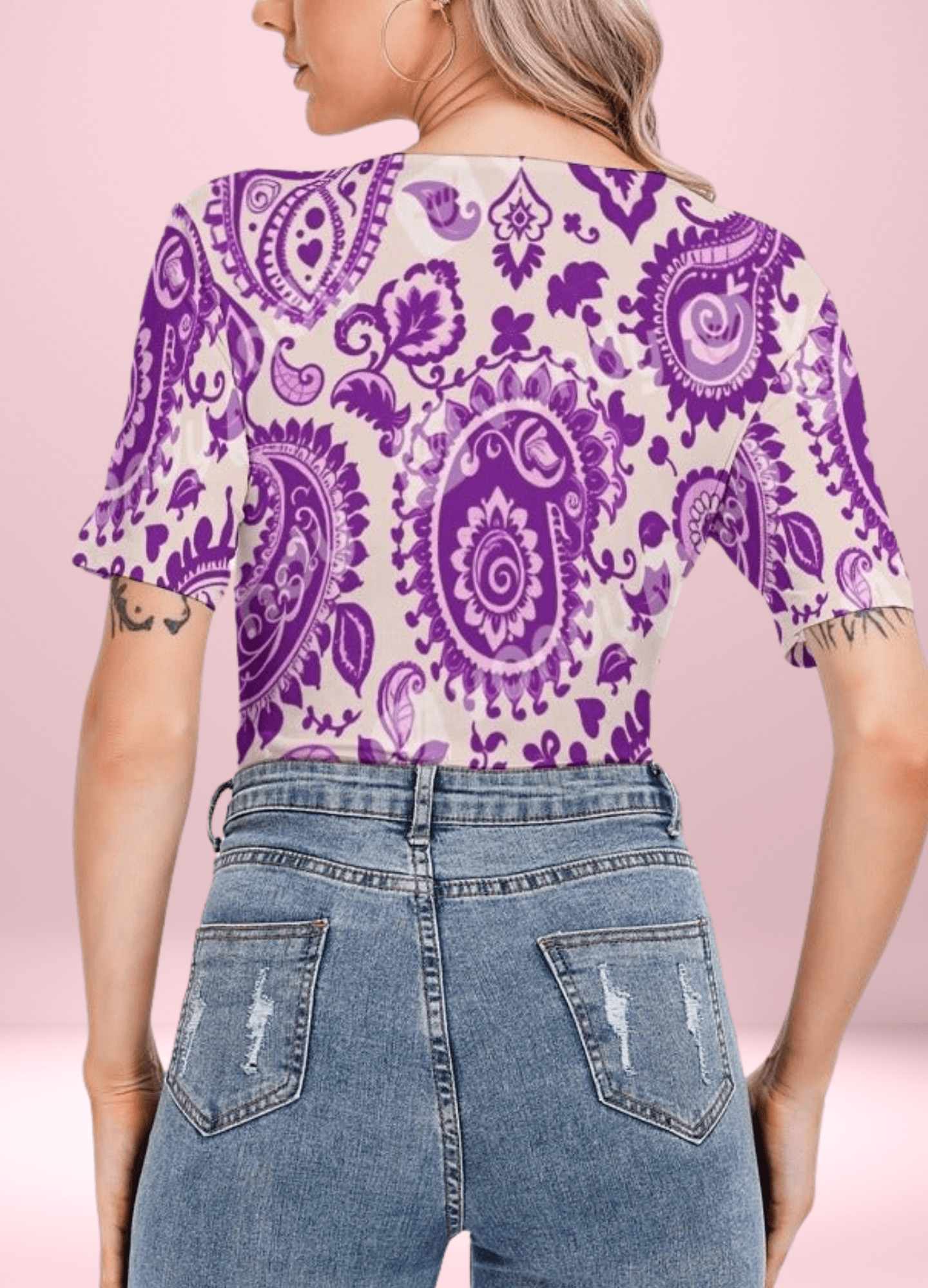 Violet Dream Paisley Women's Short Sleeve Bodysuit - bodysuit - Totally Bri LLC