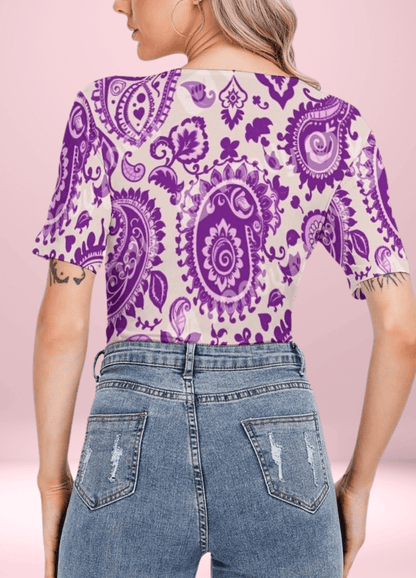 Violet Dream Paisley Women's Short Sleeve Bodysuit - bodysuit - Totally Bri LLC