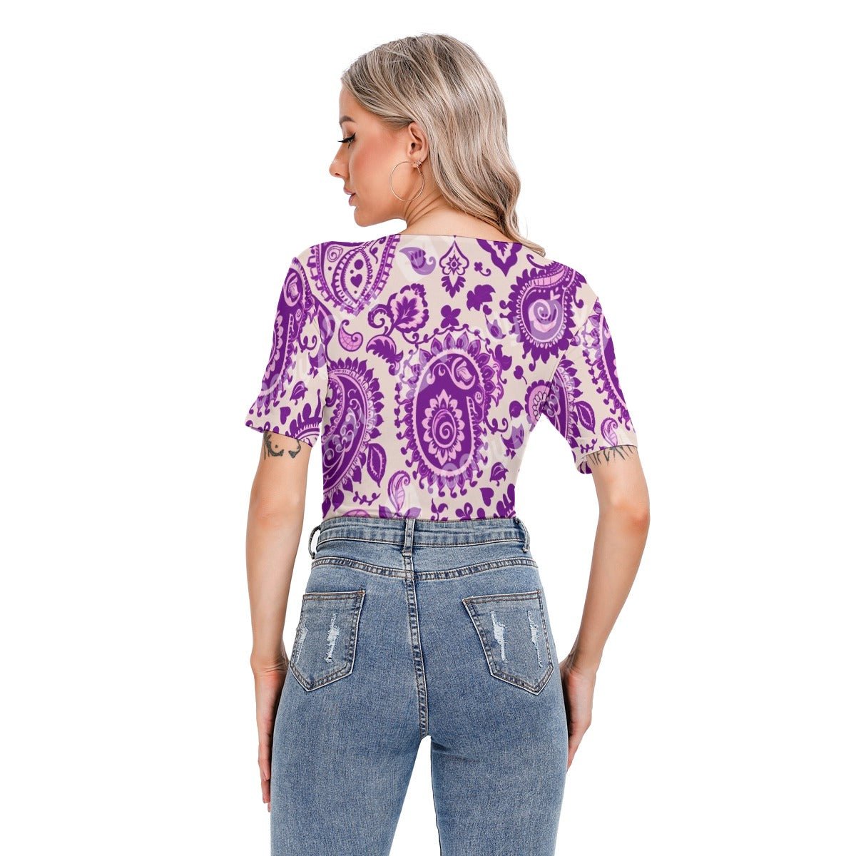 Violet Dream Paisley Women's Short Sleeve Bodysuit - bodysuit - Totally Bri LLC